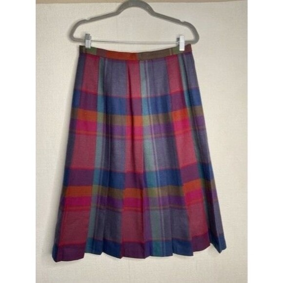 VTG Boundary Waters 100% Wool Tartan Blue/Red Plaid Pleated Skirt Women Size 16 - Picture 8 of 10